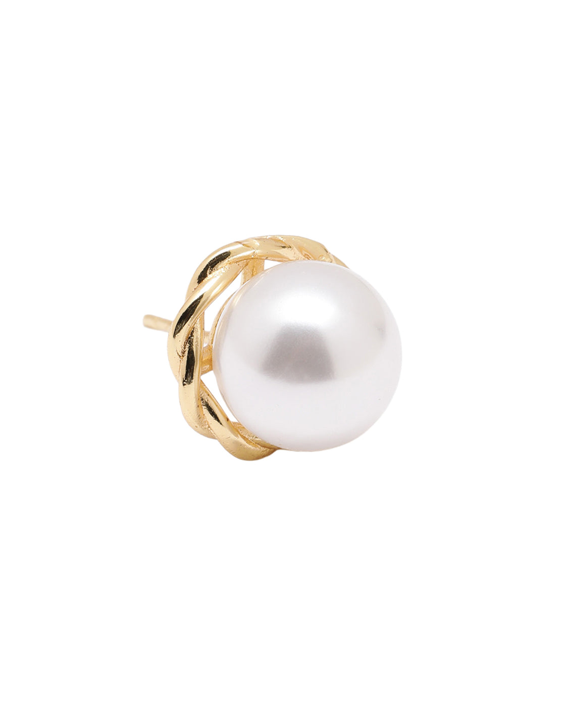 Gold Plated Braided Edged Bold Pearl Stud Earring