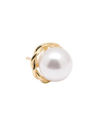 Gold Plated Braided Edged Bold Pearl Stud Earring