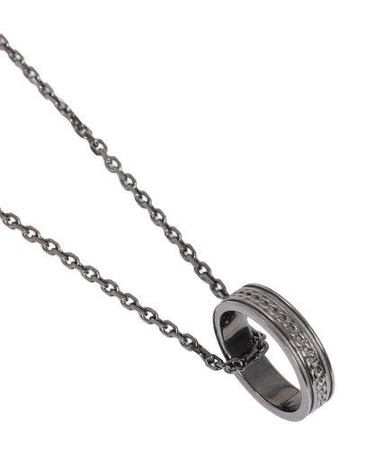 Men Silver Plated Oxidised Ring Pendant and Chain