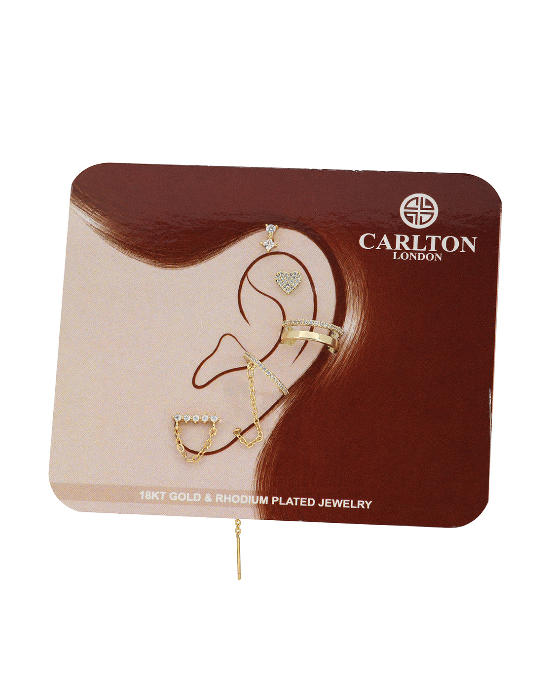 Set of Gold Plated Contemporary CZ Studded Heart, Cuff &amp; Ear Piercing Set