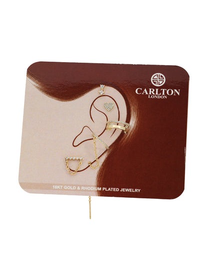 Set of Gold Plated Contemporary CZ Studded Heart, Cuff &amp; Ear Piercing Set