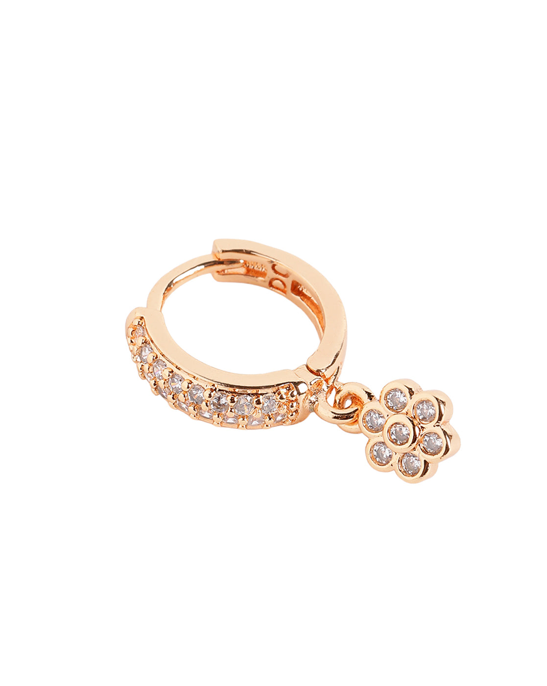Rose Gold Plated CZ Studded Floral Hoop Earring