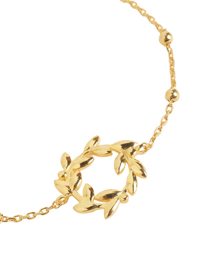 18kt Gold Plated Delicate Olive Leaf Wreath Adjustable Bracelet