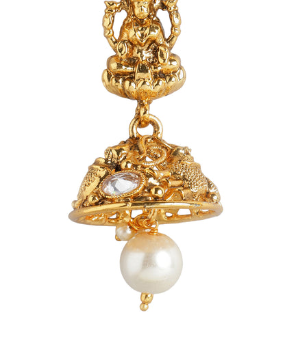 Gold Plated Temple and Laxmi Pearl Dome Jhumka Earring