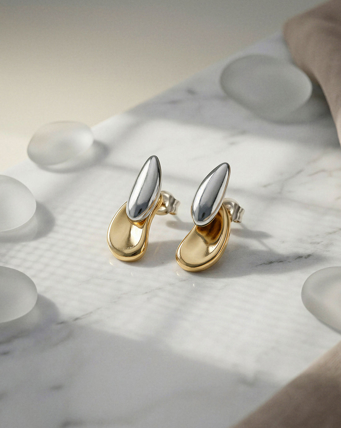 Two Toned Plated Tear Drop Stud Earring
