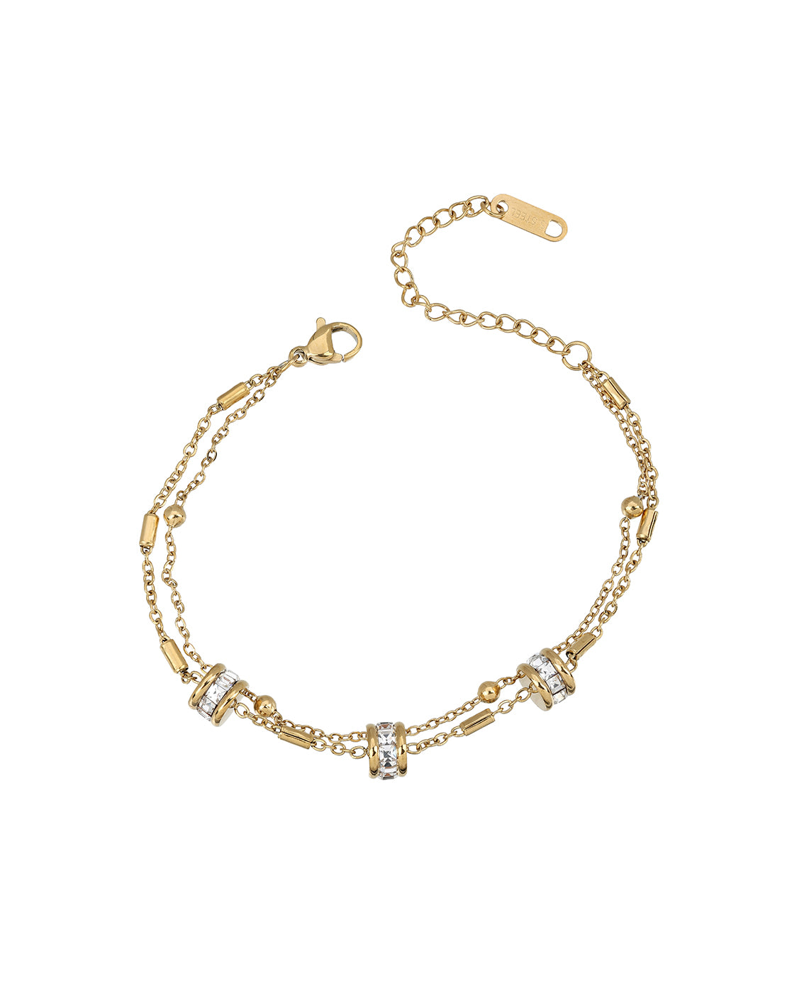 Premium Gold Plated Metallic Round CZ Studded Double Layered Bracelet