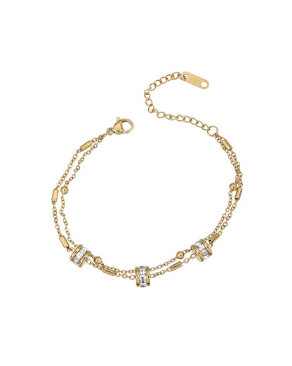 Premium Gold Plated Metallic Round CZ Studded Double Layered Bracelet