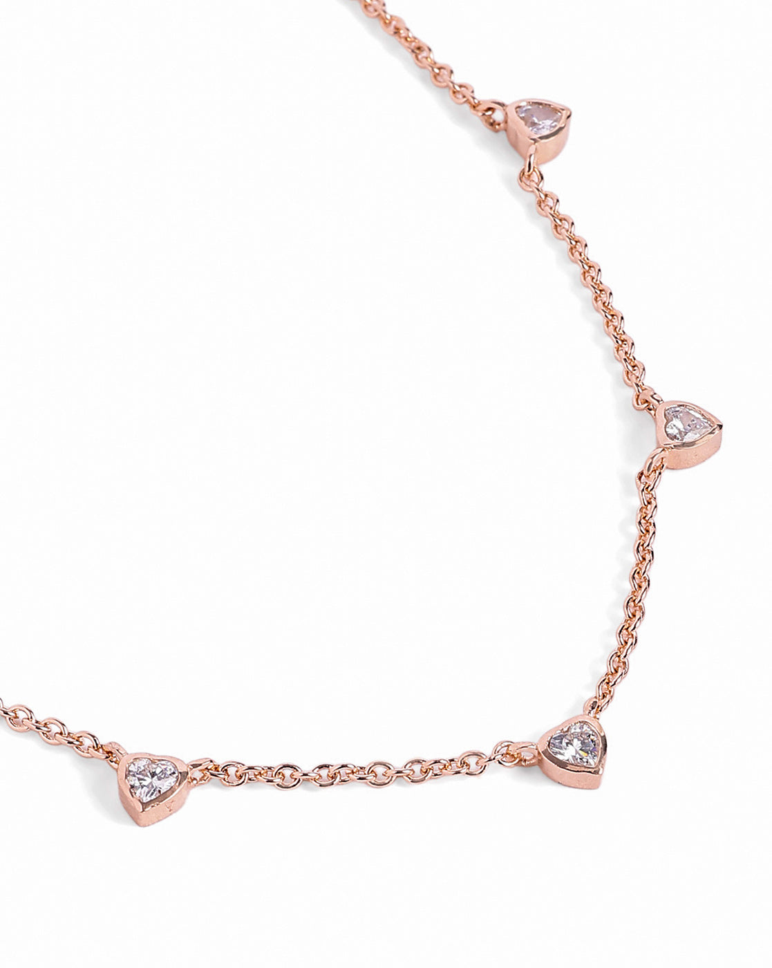 18kt Rose Gold Plated Multiple CZ Heart Charm Necklace
