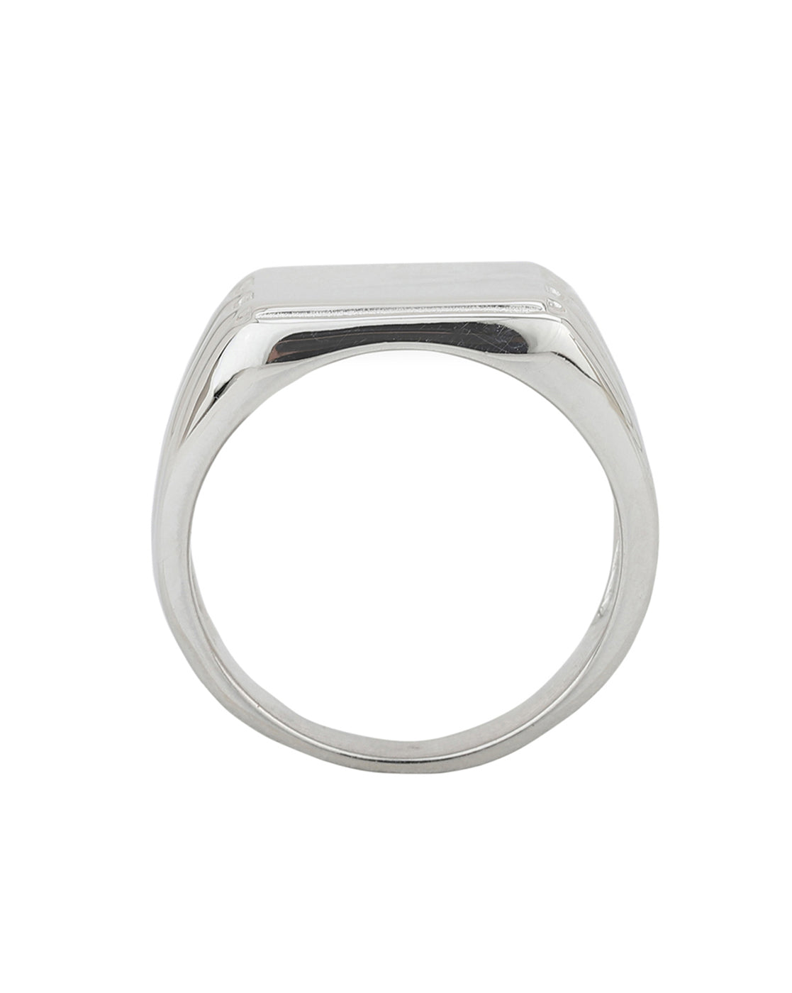 Men Rhodium Plated Signet Ring with Flat Rectangular Face
