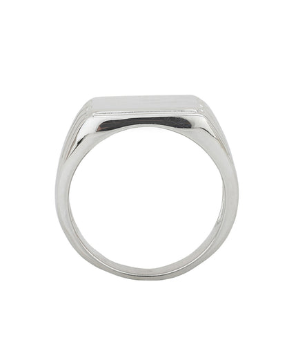 Men Rhodium Plated Signet Ring with Flat Rectangular Face
