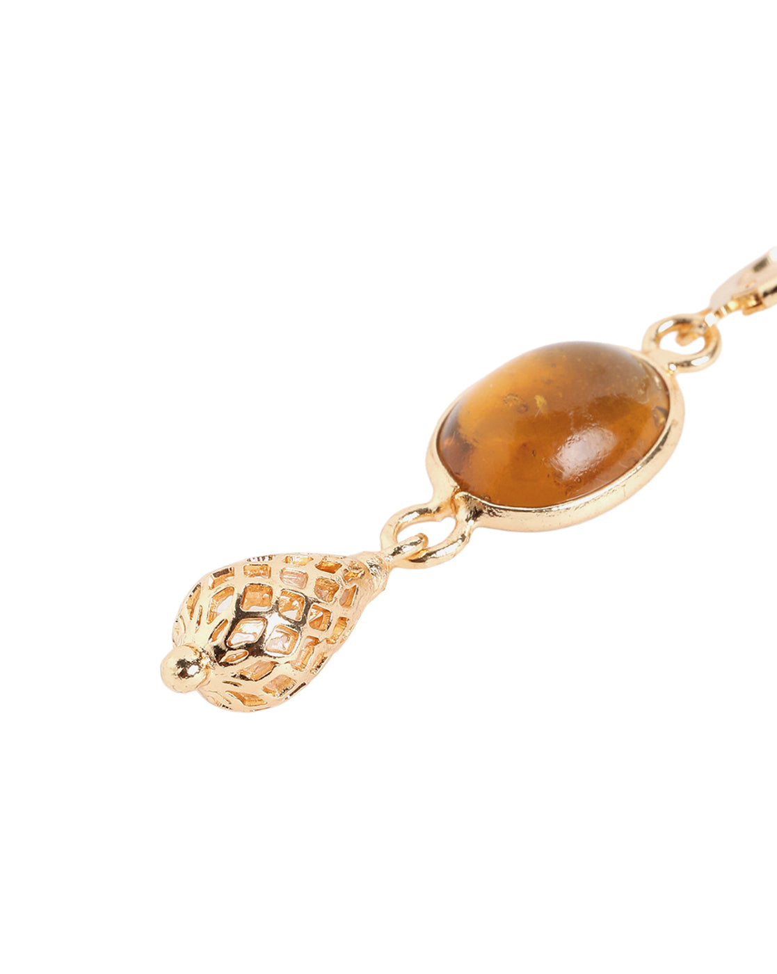 Gold Plated Elegant Oval Stone Filigree Drop Earrings