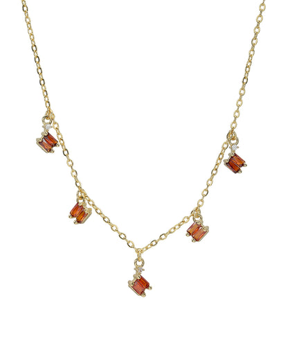 Gold Plated Contemporary Dangling Baguette Solitaire Charm Necklace
