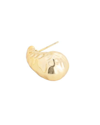 Gold Plated Bold Tear Drop Textured Stud Earring