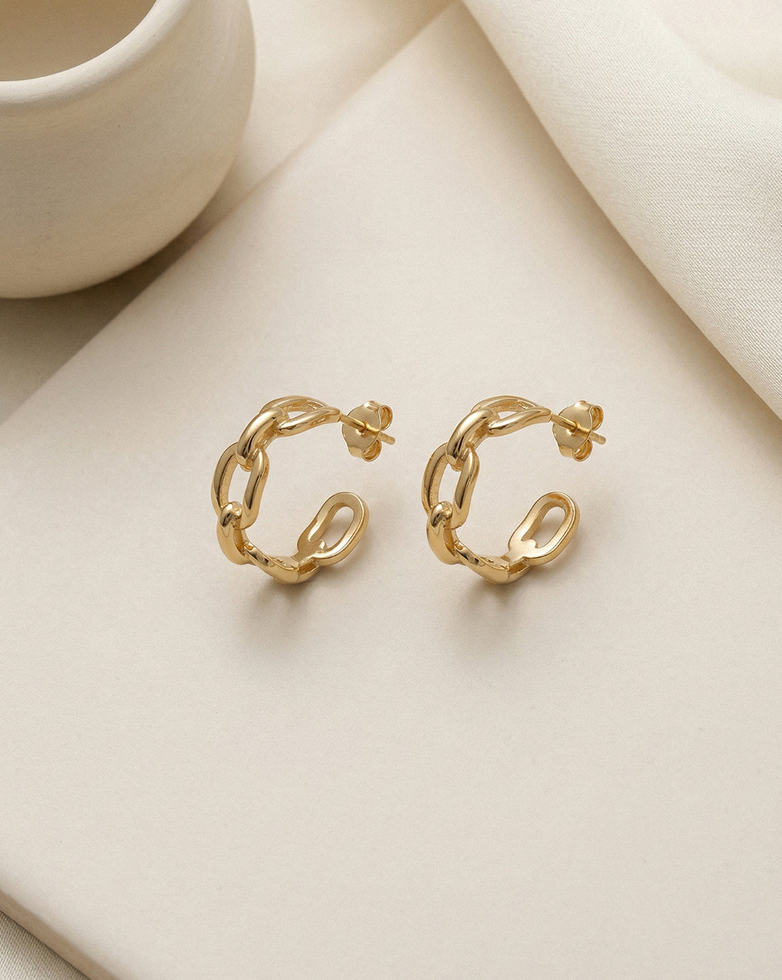 18kt Gold Plated Link Half Hoop Earring