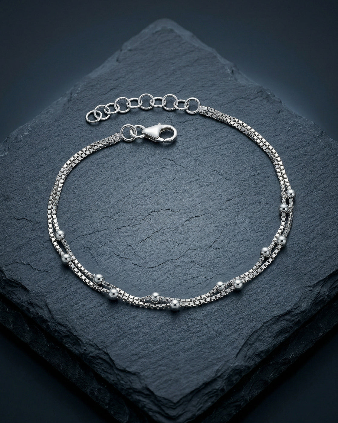 Rhodium Plated Double Chain and Metal Ball Wraparound Bracelet