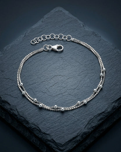 Rhodium Plated Double Chain and Metal Ball Wraparound Bracelet