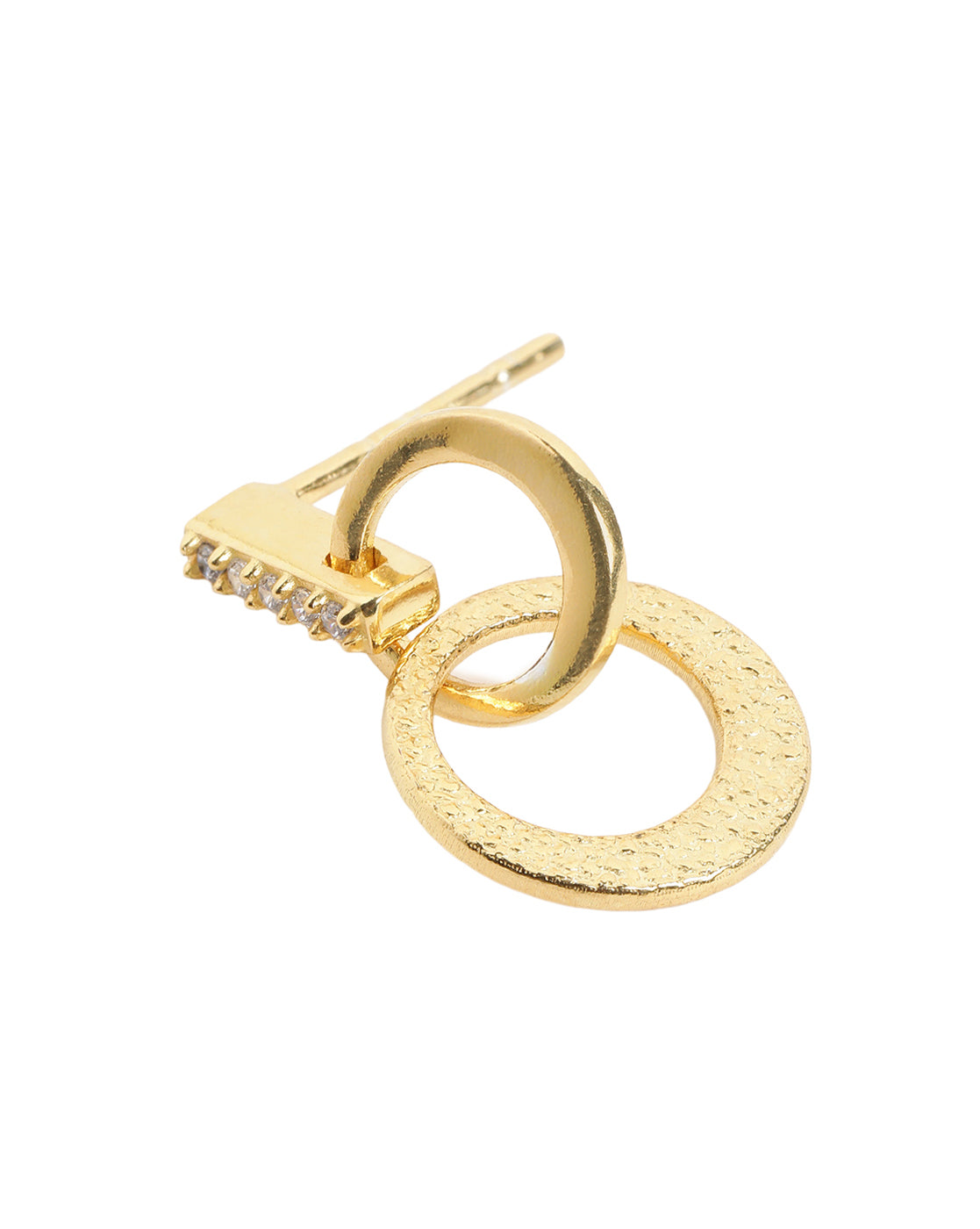 18kt Gold Plated CZ Studded Textured Double Circle Drop Link Earring