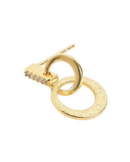 18kt Gold Plated CZ Studded Textured Double Circle Drop Link Earring