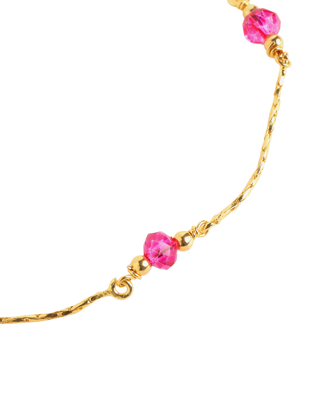 18kt Gold Plated Delicate Fuchsia Bead Charm Adjustable Bracelet