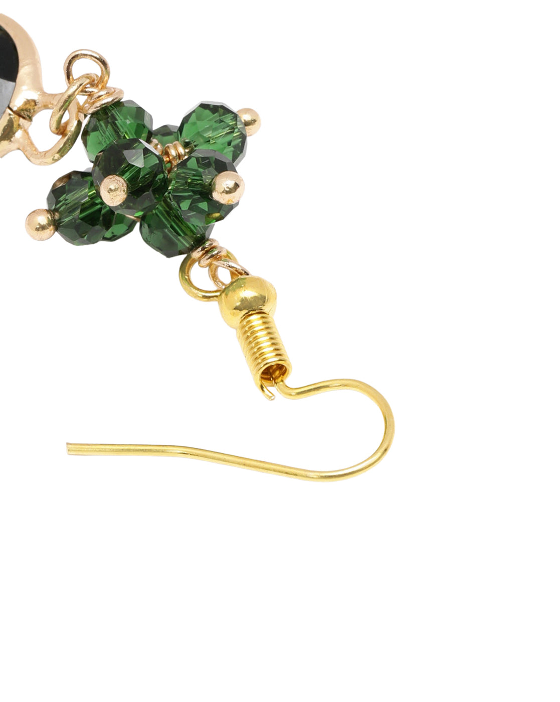 Gold Plated Green Crystal Studded Contemporary Oval Drop Earring