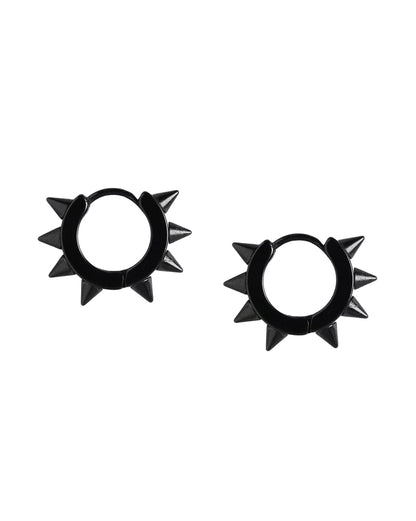 Men Black Toned Spike Hoop Earring