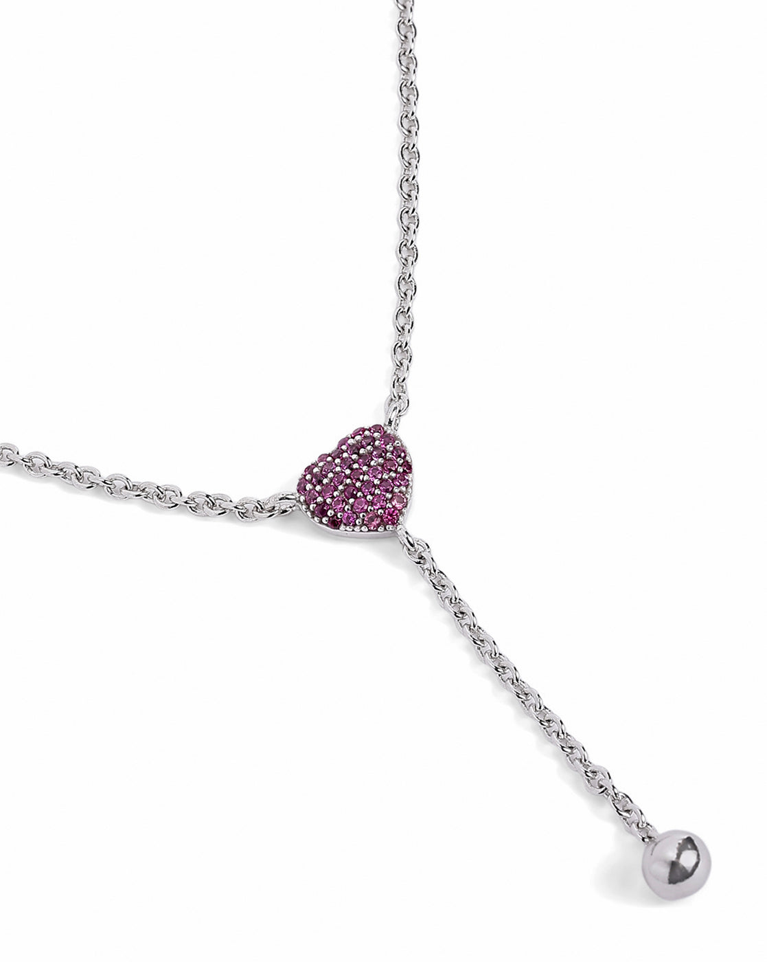 Rhodium Plated Ruby Red Heart Y-Necklace Lariat