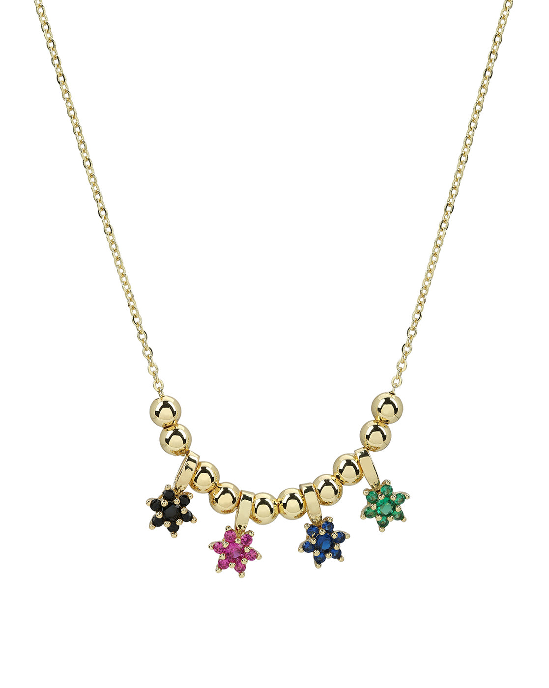 Gold Plated Multicolor CZ Studded Floral Charm Necklace