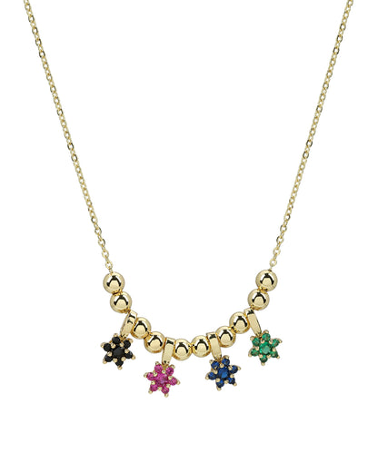 Gold Plated Multicolor CZ Studded Floral Charm Necklace