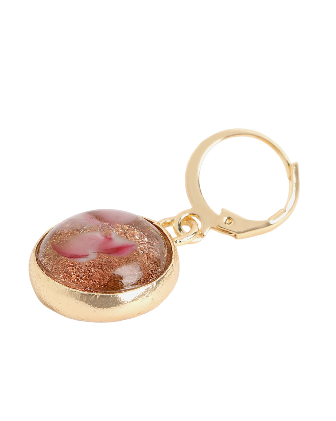 Gold Plated Artistic Dangling Pink Enamel Floral Hoop Earring