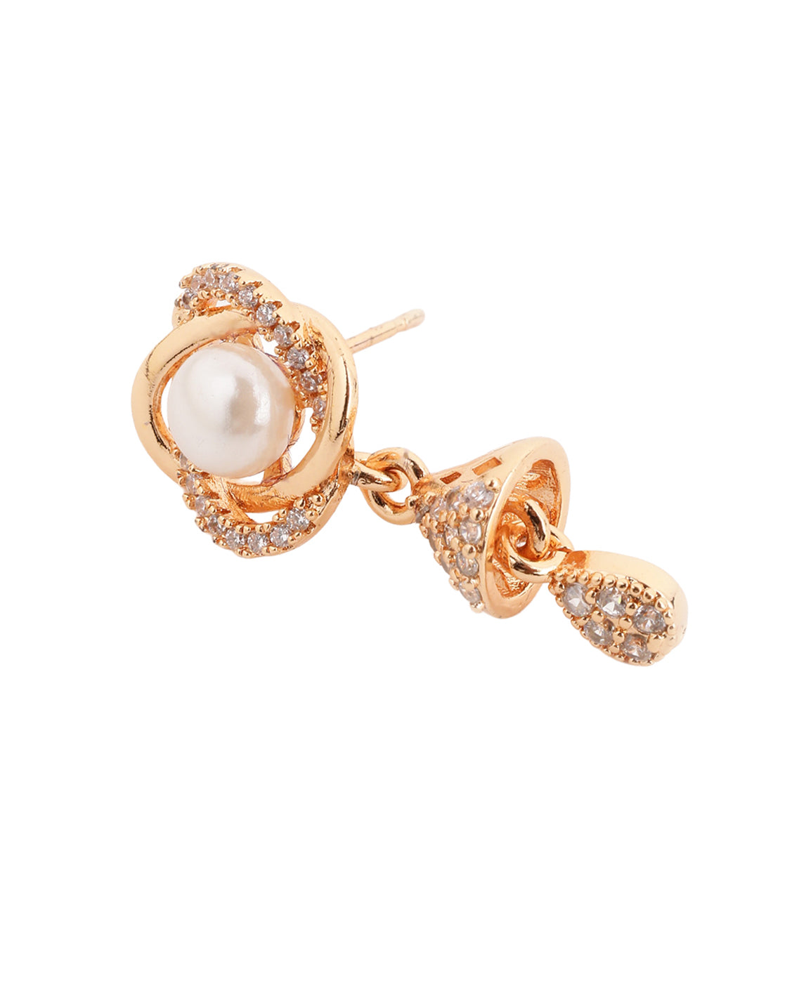 Rose Gold Plated CZ Studded and Pearl Drop Earring