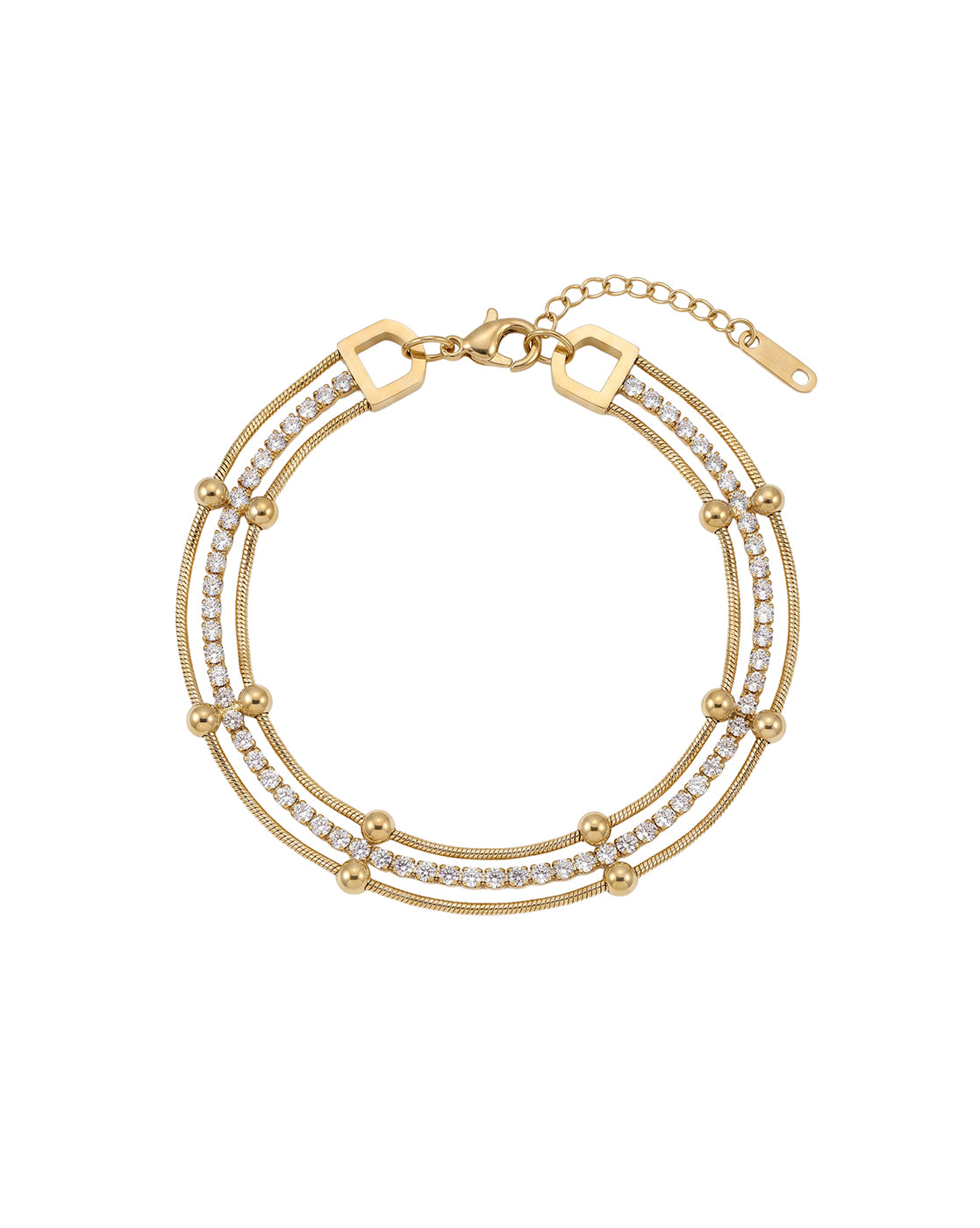 Gold Plated CZ Studded and Layered Tennis Bracelet