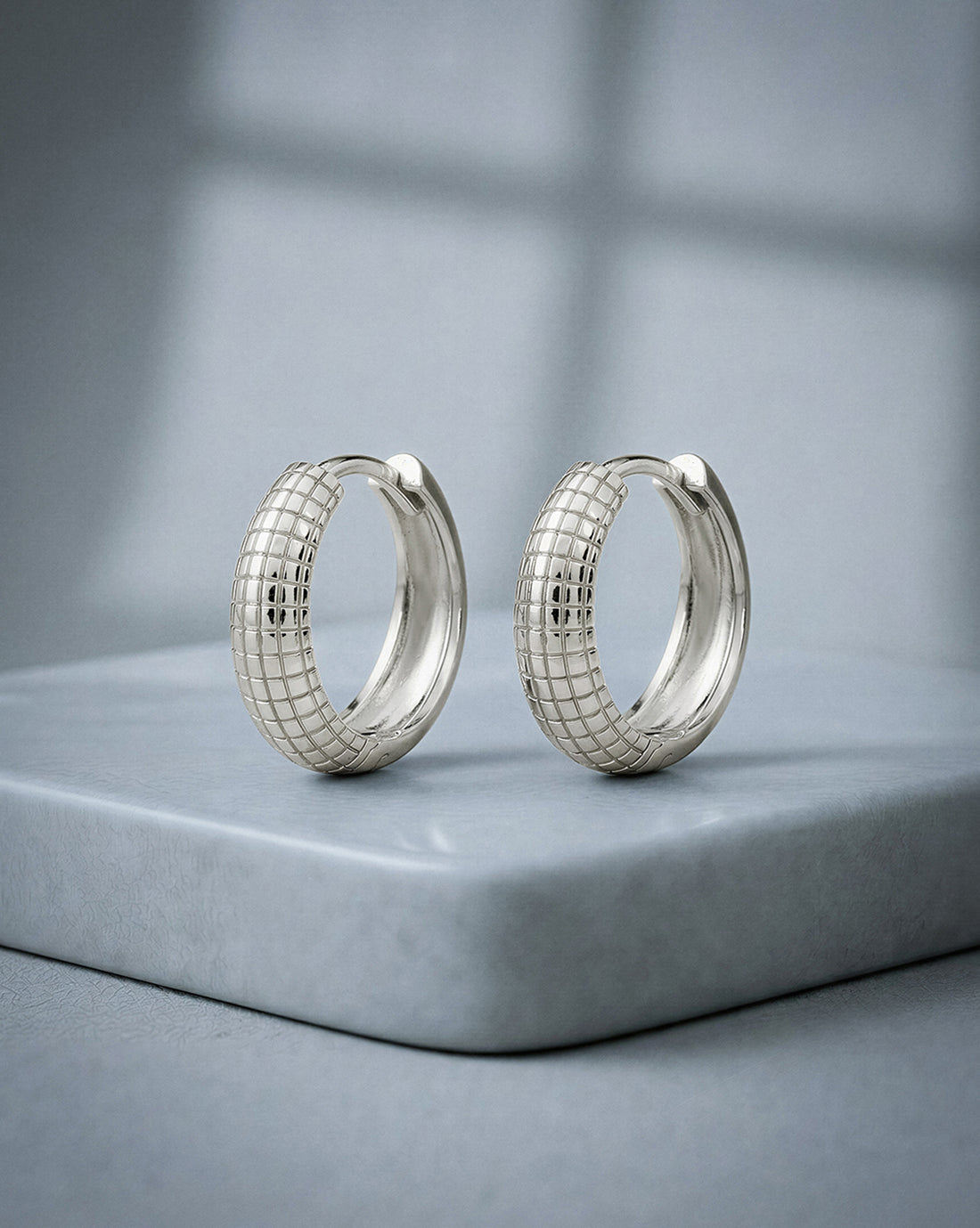 Rhodium Plated Textured Hoop