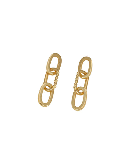 18kt Gold Plated Triple Link Interlocking Drop Earring