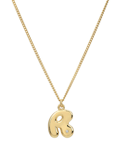 18Kt Gold Plated CZ 3D Balloon Letter A Pendant and Chain