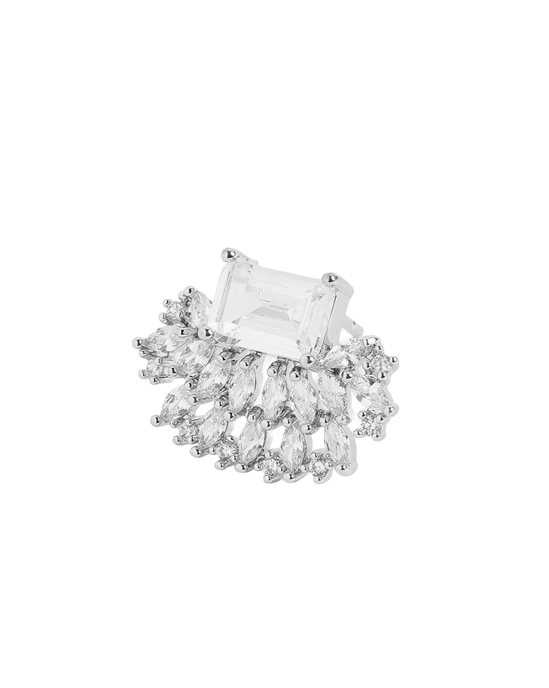 Silver Plated CZ Studded Baguette Marquise Party wear Stud Earring