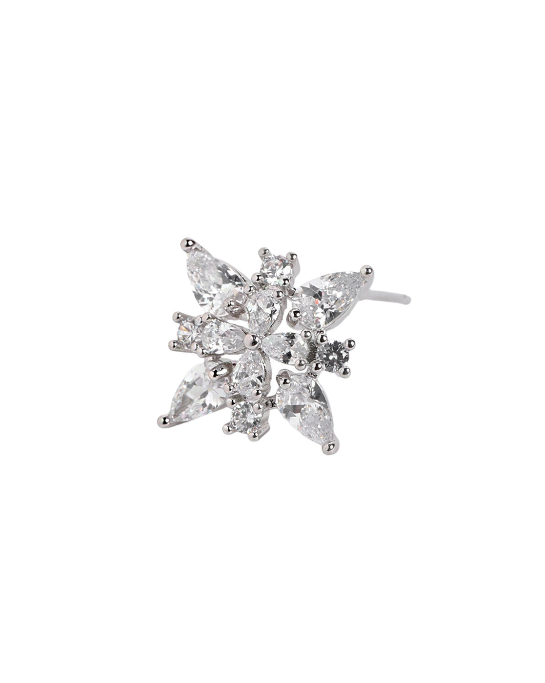 Silver Plated Sparkling CZ Studded Floral Stud Earring