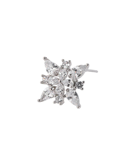 Silver Plated Sparkling CZ Studded Floral Stud Earring