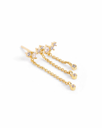 18kt Gold Plated CZ Dangling Chain Ear Cuff Earring