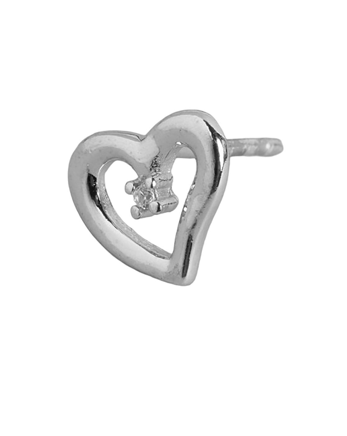 925 Sterling Silver Rhodium Plated CZ Mini Heart Stud Earring