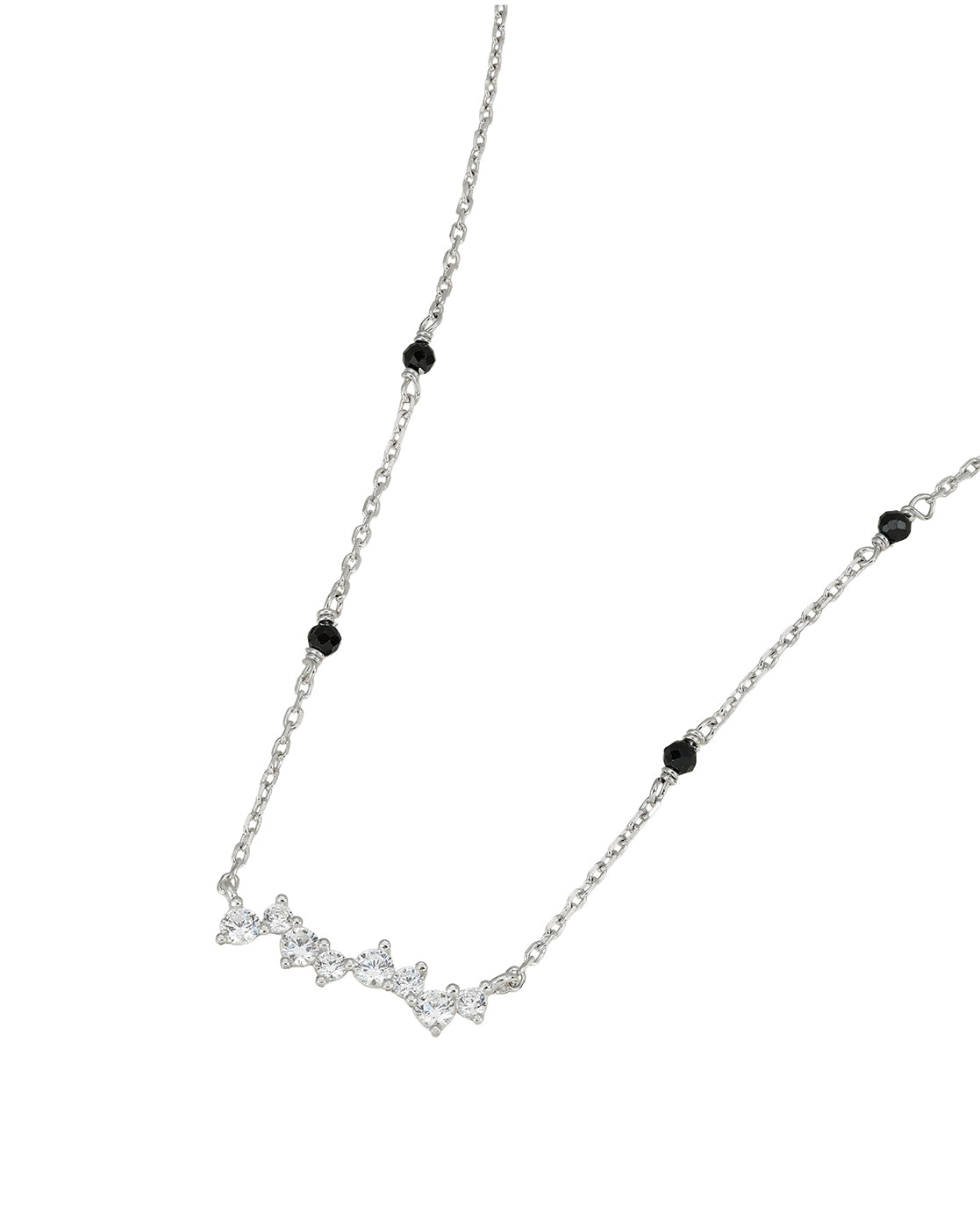 925 Sterling Silver Rhodium Plated Natural black bead &amp; CZ Studded Designer Solitaire Mangalsutra