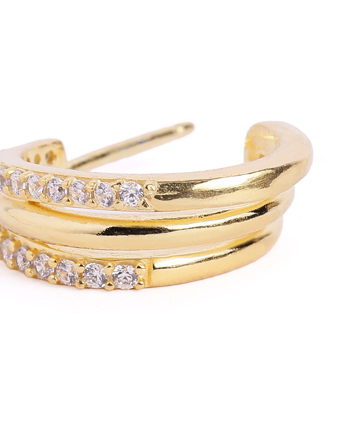 18kt Gold Plated CZ Triple Layered Huggie Half Hoop Earring