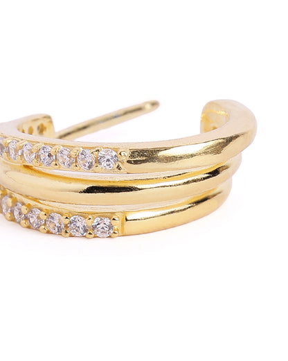 18kt Gold Plated CZ Triple Layered Huggie Half Hoop Earring