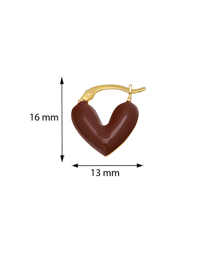 18k Gold-Plated Brown Enamel Heart Hoop Earrings