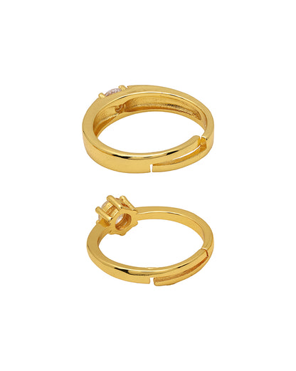 Set of 2 Gold Plated CZ Solitaire Couple Rings