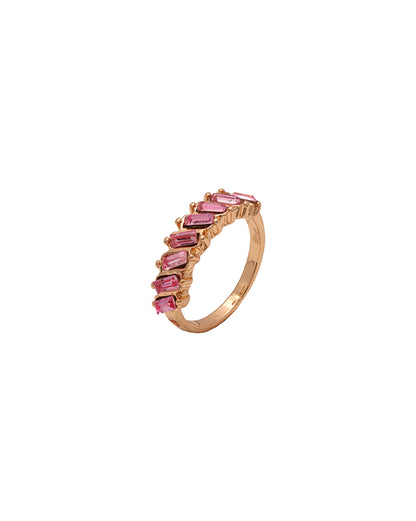 Gold Plated Pink Baguette Stone Statement Ring