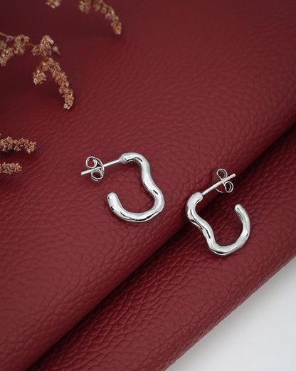 Rhodium Plated Contemporary Half Hoop Earring