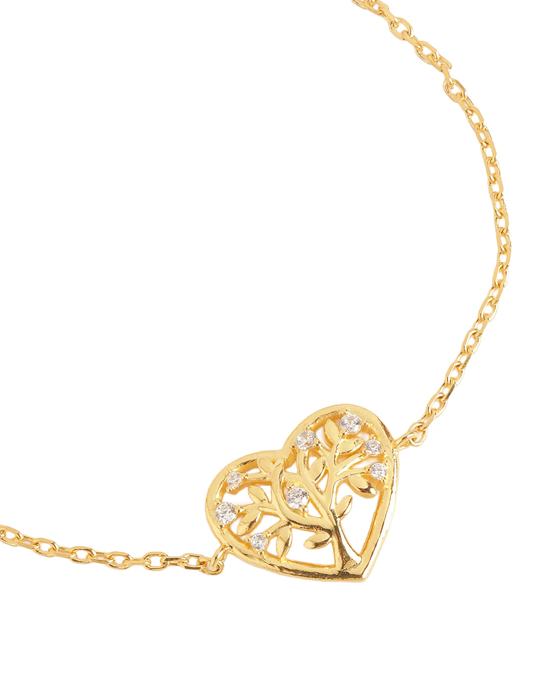 18kt Gold Plated CZ Studded Tree of Life Heart Charm Adjustable Bracelet