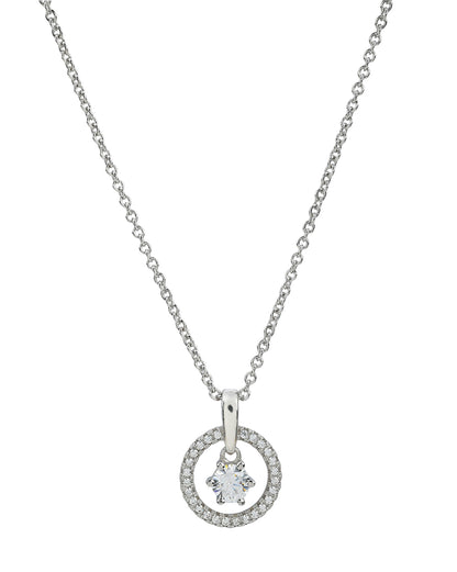 Premium Rhodium Plated Sparkle Solitaire CZ Pendant Chain