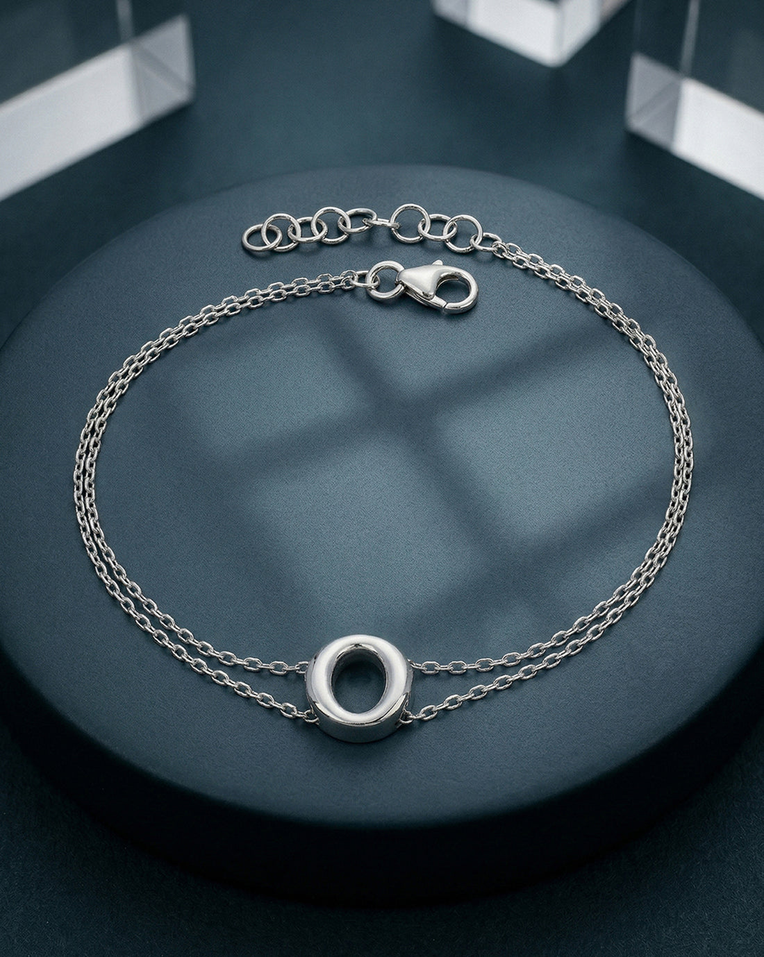 Rhodium Plated Double Chain Halo Bracelet