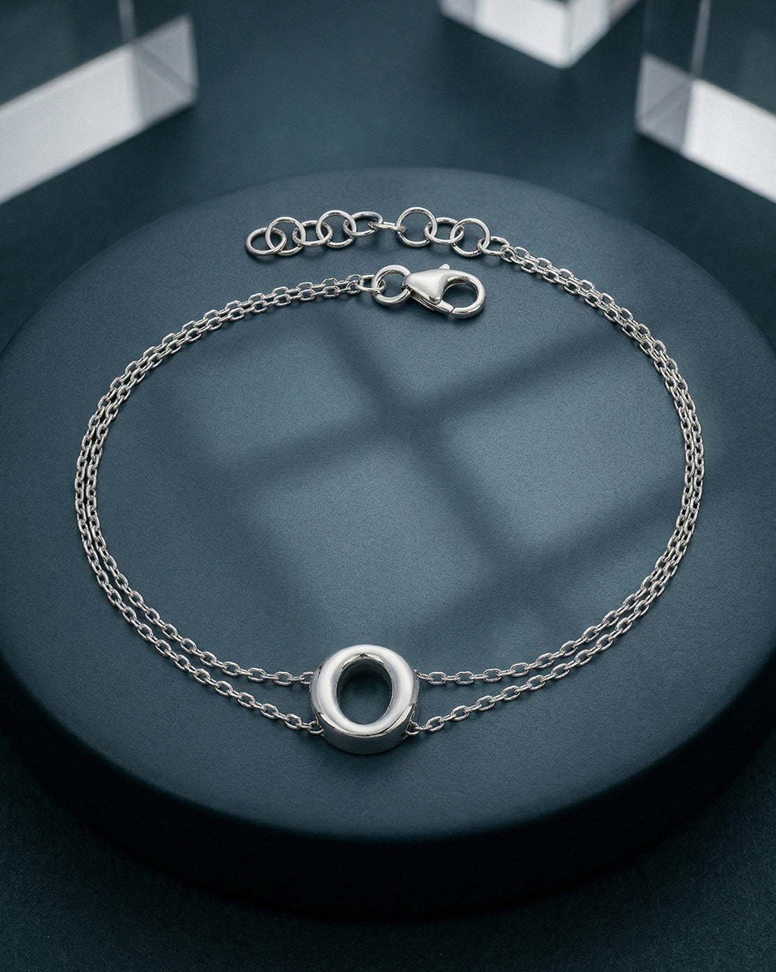 Rhodium Plated Double Chain Halo Bracelet